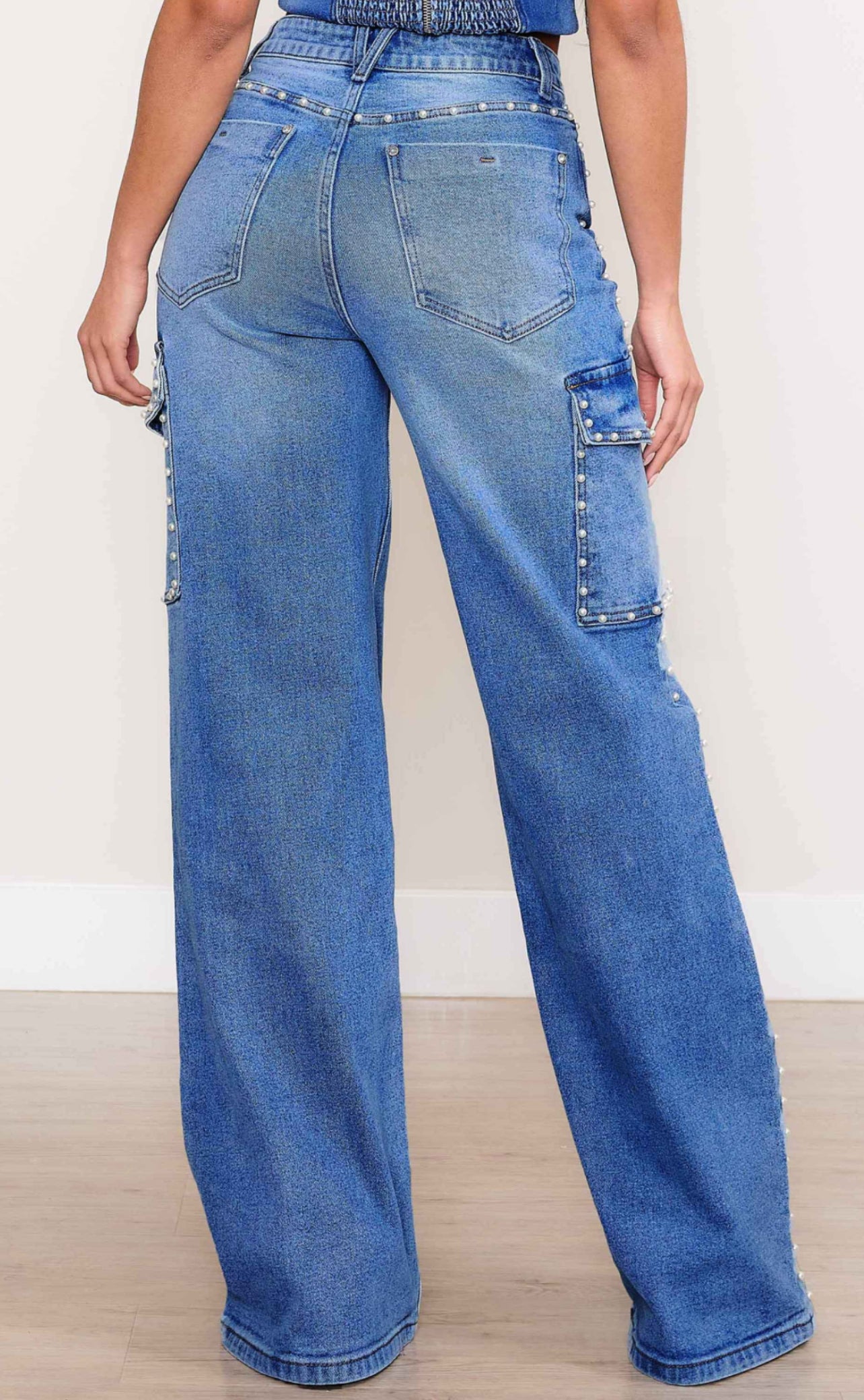 Vibrant High Waist Pearl Detail Jean