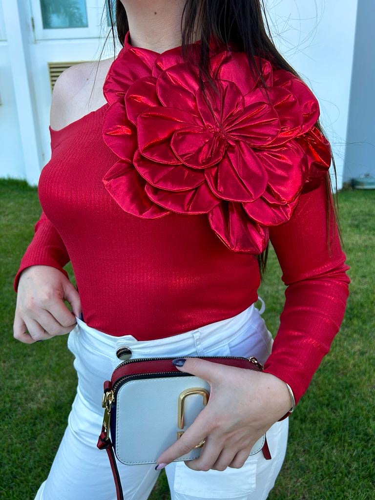 Bright Red Flower Top