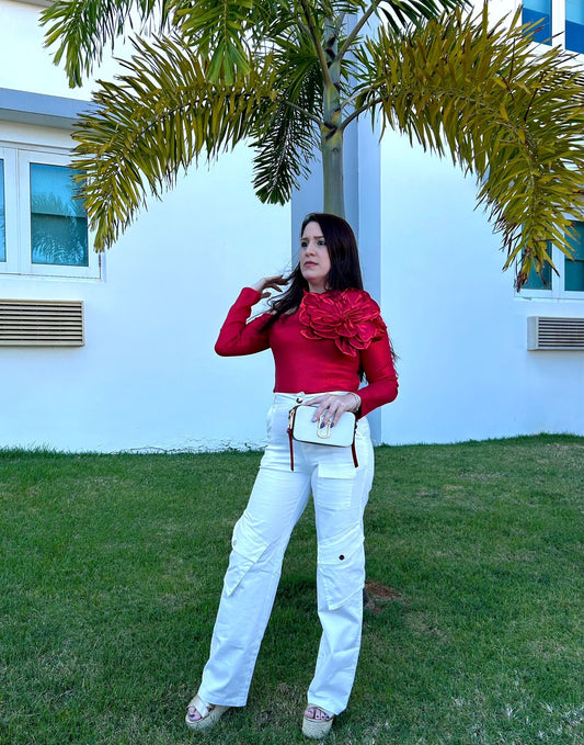 Bright Red Flower Top