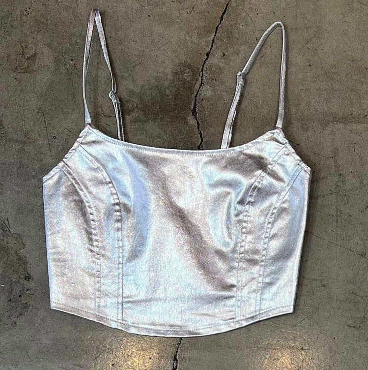 Silver metallic crop top