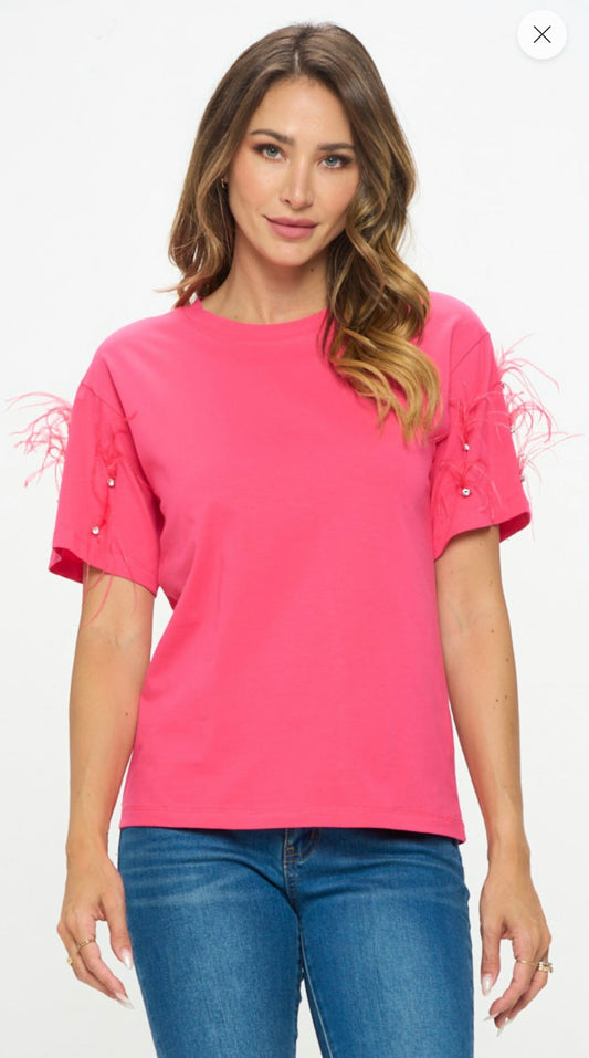 Fushia Feather Tee