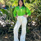 Neon Green Rhinestone Button Down Shirt